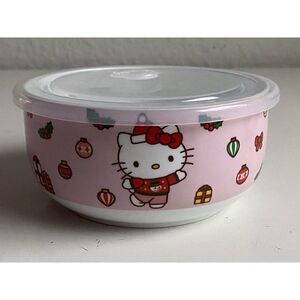 Hello Kitty Christmas Pressure Lid Ceramic Food Storage Bowl Pink MEDIUM NEW